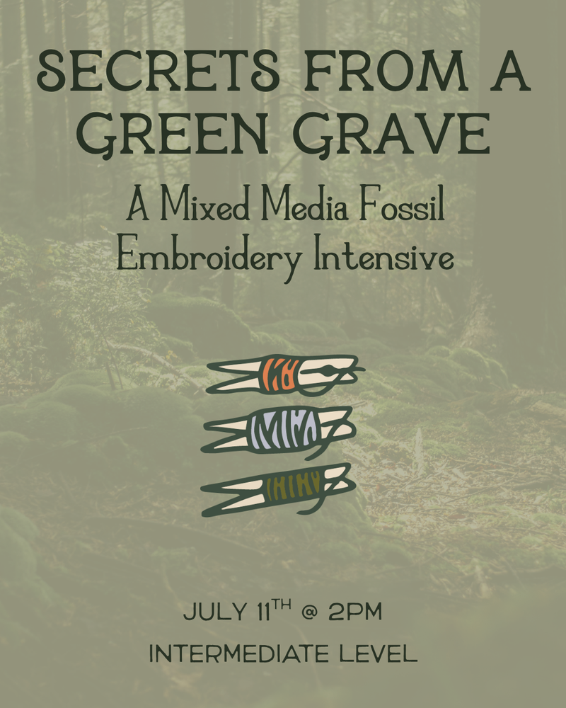 Load image into Gallery viewer, Secrets from a Green Grave: A Mixed Media Fossil Embroidery Intensive