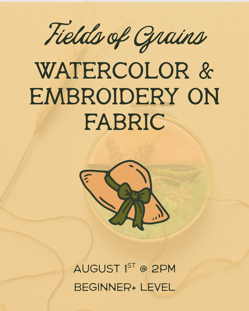 Load image into Gallery viewer, Field of Grains Watercolor & Embroidery on Fabric