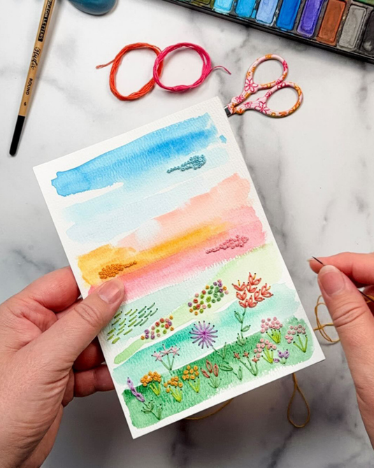 Wildflower Watercolor & Embroidery Note Cards