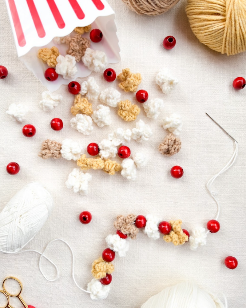 Load image into Gallery viewer, Crocheted Popcorn Garland + Elf Movie Night!
