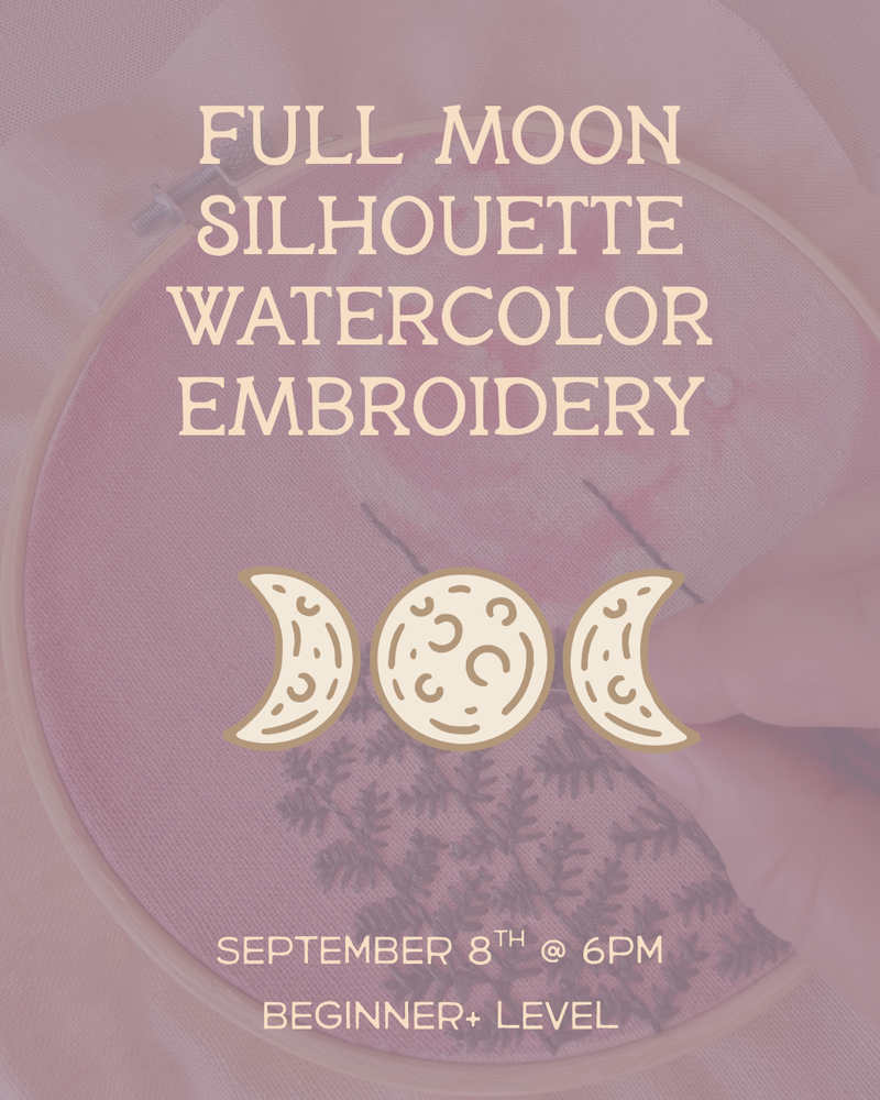 Load image into Gallery viewer, Full Moon Silhouette Watercolor Embroidery on Fabric
