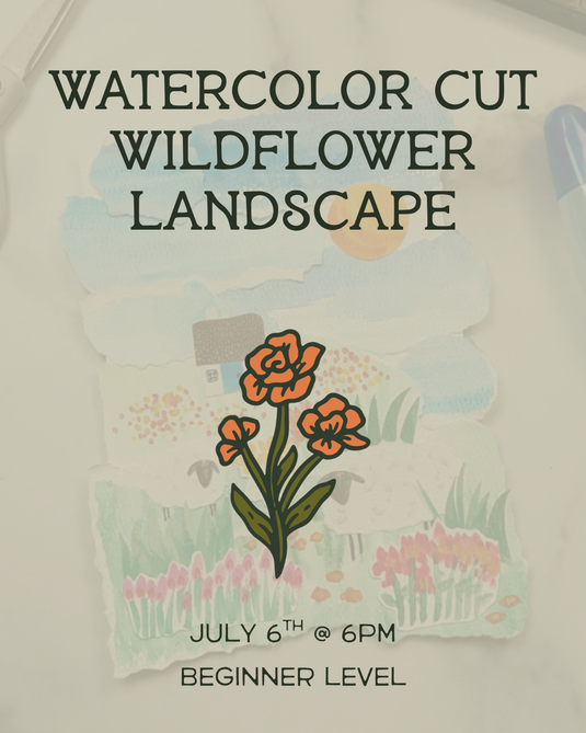 Watercolor Cut Paper Wildflower Landscape