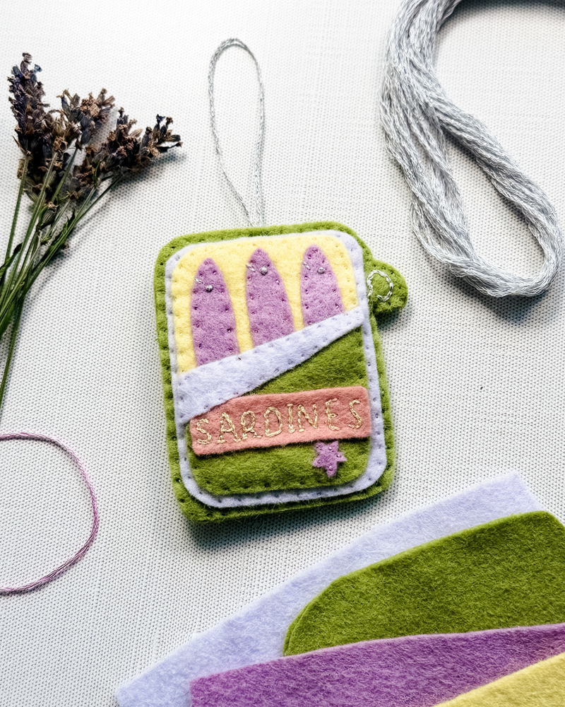 Load image into Gallery viewer, Felt Applique Sardine Tin Bag Charm / Keychain

