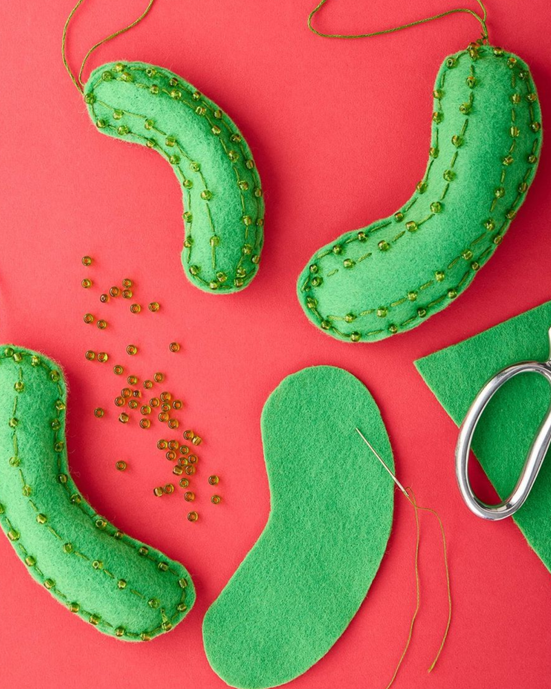 Load image into Gallery viewer, National Pickle Day!! Sparkly Felt Pickle Ornament
