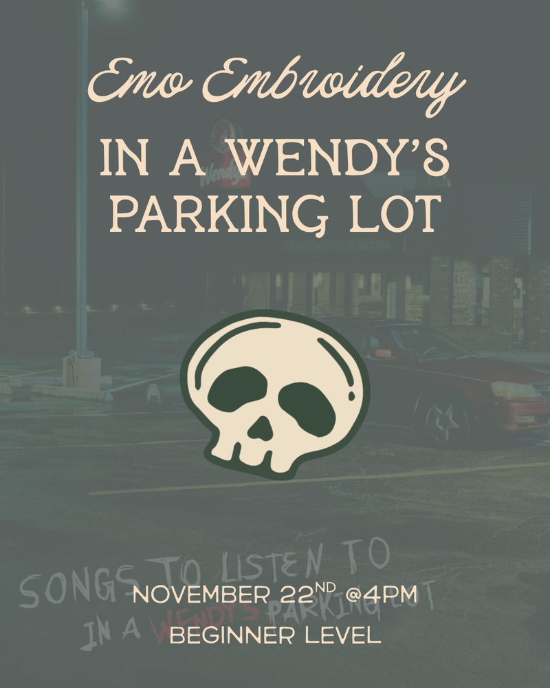 Load image into Gallery viewer, Emo Evening: In a Wendy’s Parking Lot Emo Embroidery
