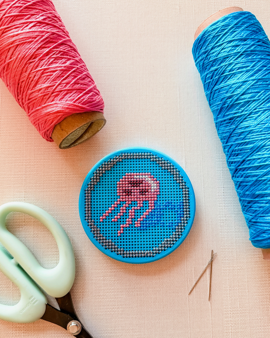 Jellyfish Fields Cross Stitch Round Trinket Box