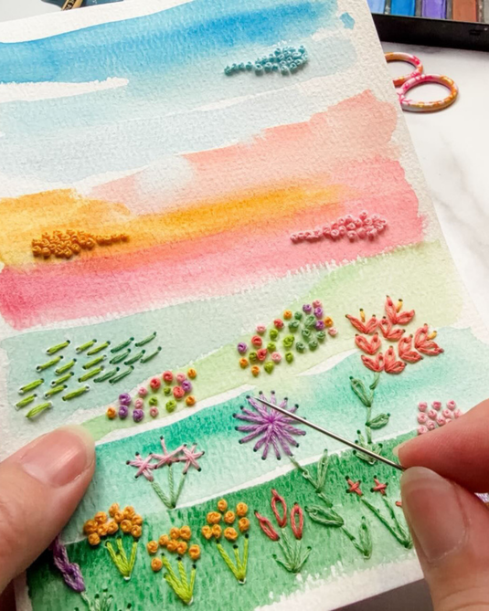 Wildflower Watercolor & Embroidery Note Cards