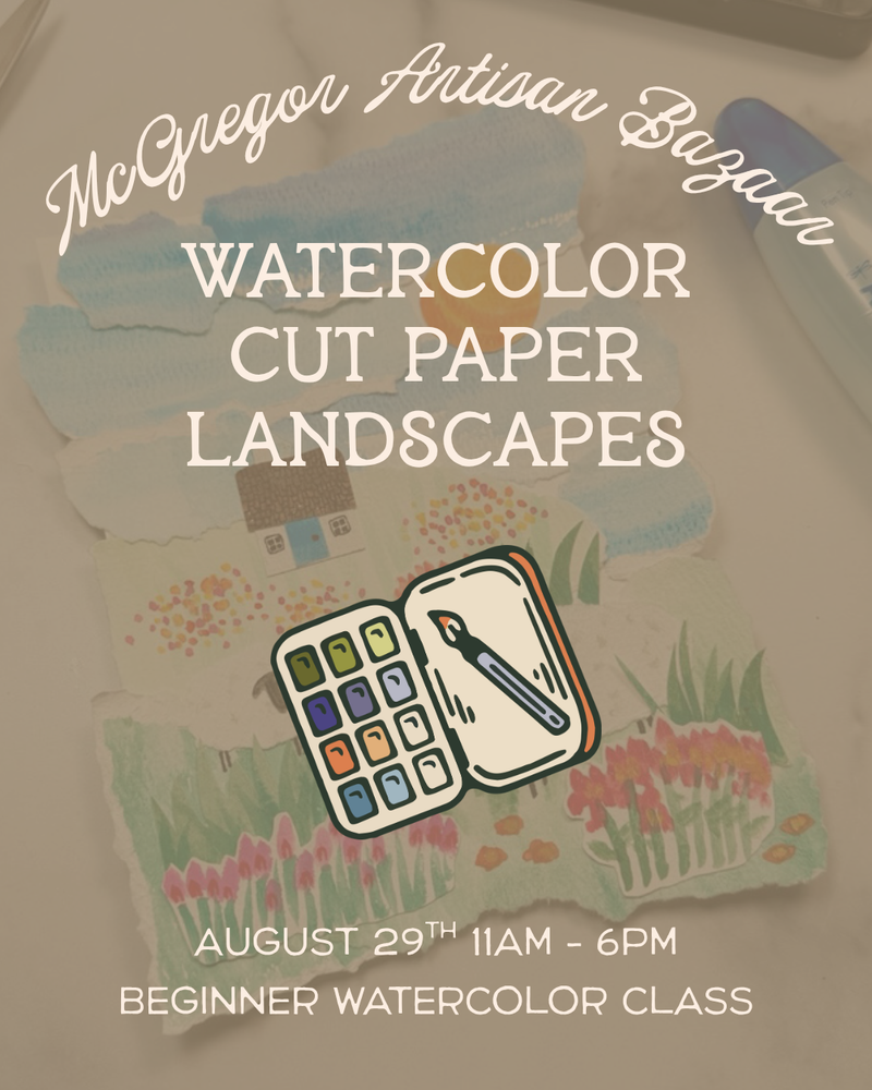 Load image into Gallery viewer, Artisan Bazaar at McGregor Square: Watercolor Cut Paper Landscape
