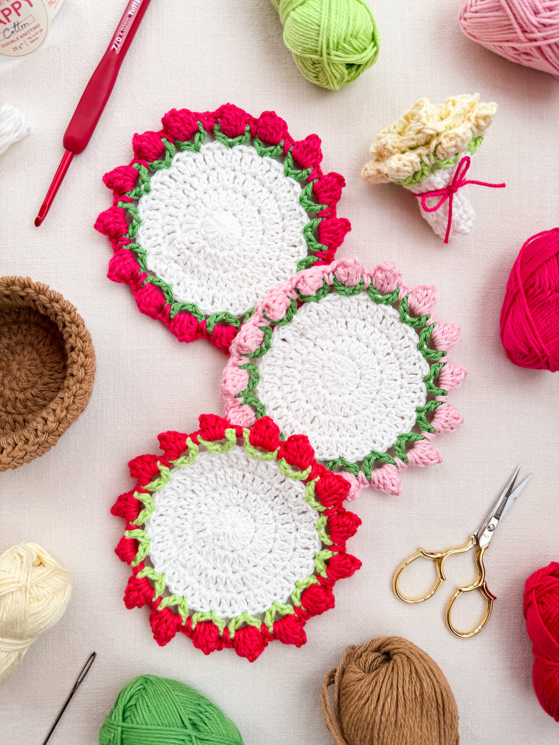 Load image into Gallery viewer, Crocheted Bouquet Coasters Pattern
