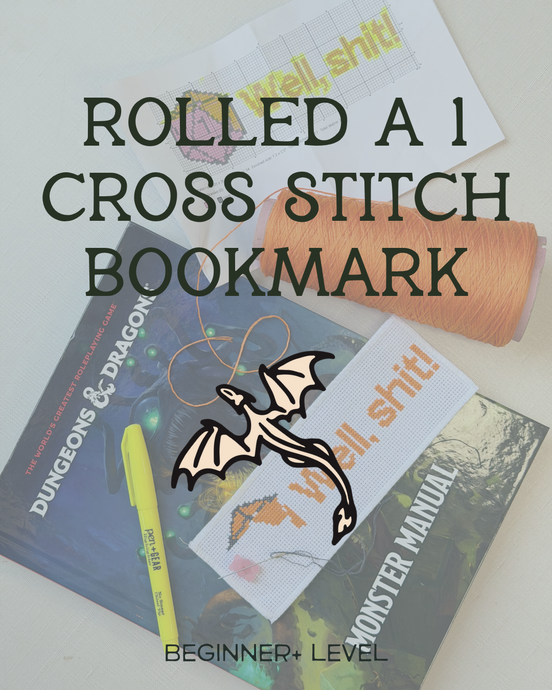 DnD Fan Night - Rolled a 1 Cross Stitched book