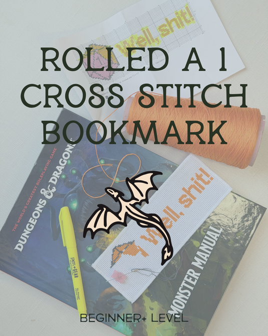 DnD Fan Night - Rolled a 1 Cross Stitched book