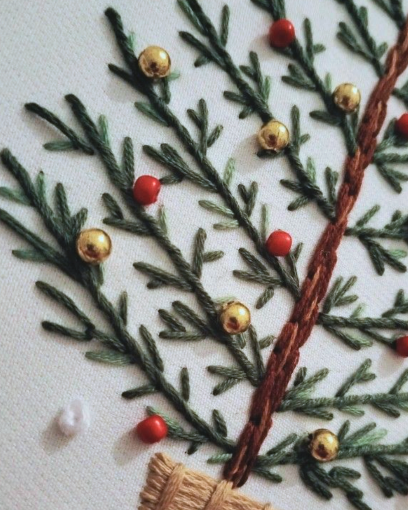 Load image into Gallery viewer, Mini Embroidered &amp; Beaded Winter Tree Framed Hoop
