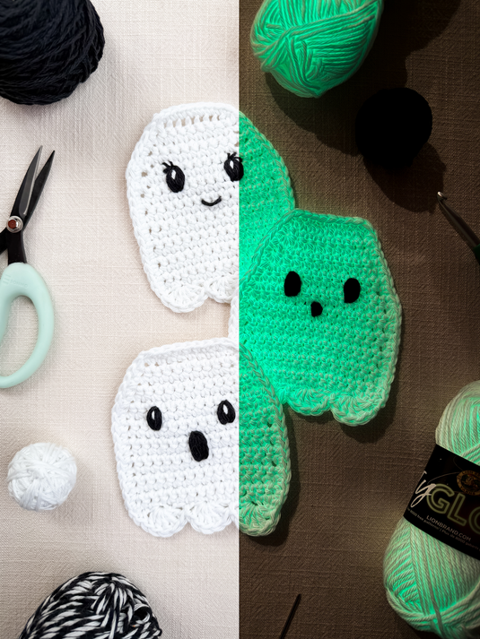 Crochet Kit: Glow-In-The-Dark Ghost Coasters aka Glowsters!