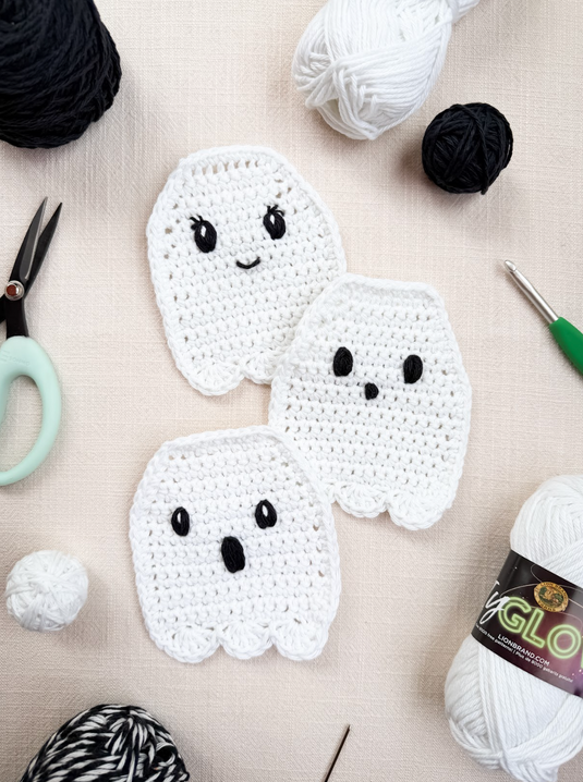 Crochet Kit: Glow-In-The-Dark Ghost Coasters aka Glowsters!