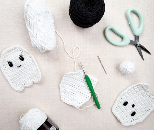 Crochet Kit: Glow-In-The-Dark Ghost Coasters aka Glowsters!